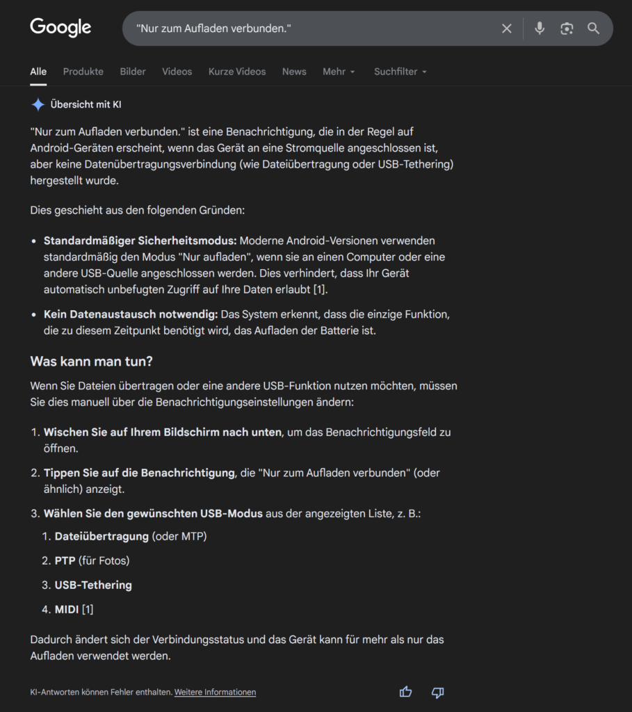 Nur zum Laden verbunden.